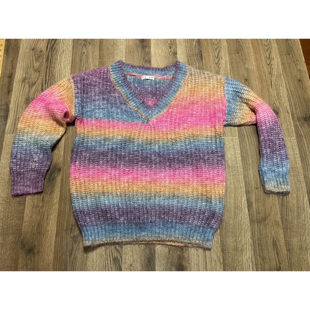 Macaron Sweater, Women's Size Small, Pink Purple Blue, V-neck, Long Sleeve